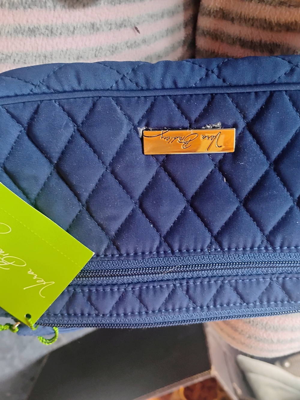Vera Bradley Quilted Navy Zip Wallet Pouch with Gold Accent